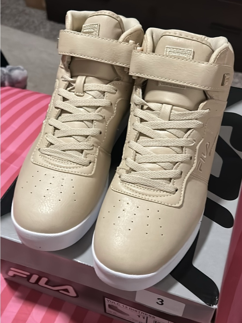 FILA Cream High-Top Sneakers with Strap and Lace-Up